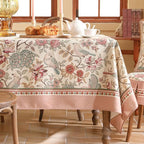 patdrea Designer Pink Linen Table Cloth for Rectangle Table,Vintage Floral with Birds Pattern Decorative Tablcloth,French Table Cover for Kitchen Dining,Thanksgiving,Christmas,63"x110"-Kulom a