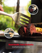 Heavy-Duty Dikela Wooden BBQ Grilling Tools Set. Extra Thick Stainless Steel Multi-Function Spatula, Fork & Tongs | Essential Accessories for Barbecue & Grill. Ideal Gift for Father