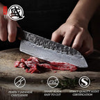 MITSUMOTO SAKARI Santoku Chef Knife 7 inch - Hand Forged Japanese Kitchen Knives, 3-Layer 9CR18MOV High Carbon Steel, Rosewood Handle & Sandalwood Box