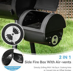 GREEN PARTY Offset Smoker Charcoal Grills with 28 Inch Cook Chamber, Barrel Smoker and Charcoal Grill Combo, 512 Sq. In. Space Barrel Smoker Grill for Outdoor BBQ Patio Backyard Cooking