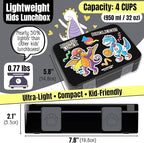 BEARFOOT Kids Lunch Box with Compartments – Compact & Lightweight | Leak-Proof, BPA-Free, Dishwasher & Microwave Safe | Hand-Drawn Design for Preschool, School, Travel (Dinos Black, 4 Cups)
