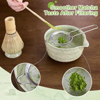 7Pcs Matcha Whisk Set - Matcha Bowl with Spout, Bamboo Whisk (Chasen), Holder, Stainless Sifter, Tea Scoop, Tea Towel, Scoop Rest. Full Japanese Ceremony Matcha Kit, Perfect Gift for Tea Fans (Green)