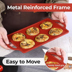 Muffin Top Pan, Metal Reinforced Frame 3 Inch Silicone Egg Molds for Breakfast Sandwiches Non Stick Round Silicone Egg Pan for Baking English Muffins, Whoopie Pies, Corn Bread, Tarts 2 Pack Brown