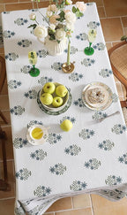 ISAENNE Designer White Linen Table Cloth for Rectangle Table,Chinoiserie Floral Elegant Indoor Tablecloth,Fall Stain Proof Decor Tablecloths for Dining Thanksgiving Kitchen,55"*79"-Mosella F