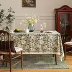 ISAENNE Designer Green Linen Table Cloth Rectangle,Floral French Country Indoor Tablecloth,Stain Resistant Home Decor Tablecloths for Dining Kitchen Thanksgiving Party,55"*79"-Brune