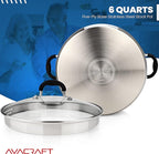 AVACRAFT Stainless Steel Stockpot with Glass Strainer Lid, 6 Quart Stock Pot, Soup & Saucepan Cookware, Side Spouts, Multipurpose, Induction Pan, (5-Ply Capsule Bottom, 6QT)