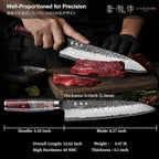 Japanese Chef Knife, 8 Inch Hand Forged Kitchen Knives with VG10 Steel, Professional Gyuto Knife for Home & Restaurant, Sanmai Chefs Knives with Ergonomic Red Handle, Cooking Gifts for Men Women