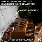Premium Pocket Knife Display Case for 50 Knives - Extra Large Wooden Knife Organizer, Storage & Holder with Unique Pillars, 2 Drawers - Knife Collection Box - Handcrafted for Men