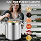 Stockpot, Large Stock Pot, 50 QT Stainless Steel Stockpot with Lid, Stock Pot with Lid – Heavy Duty Cooking Pot for Soup, Commercial Soup Pots, 3-Ply Induction Bottom, Oven Safe