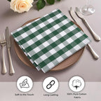 Urban Villa Cotton Dinner Napkins Set of 6, Highly Absorbent 20x20 Inches Premium Cloth Napkins Hotel Quality Reusable & Washable Table Dinner Napkins for Home & Weddings - Hunter Green/White, Checks