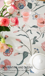 ISAENNE Designer Chinoiserie Linen Floral Long Tablecloth Rectangle,White Wrinkle Resistant Table Cloth,Elegant Decor Tablecloths for Dining Thanksgiving Kitchen Party Christmas,63"*102"-Daffy