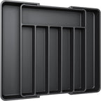 Aujen Silverware Organizer - Expandable Kitchen Drawer Organizer, Adjustable Utensil Organizer, Cutlery Tray for Forks, Knives, Multipurpose Kitchen Organizers and Storage Solution, Black, Large