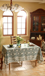 ISAENNE Designer Grayish Green Linen Small Square Tablecloth,Floral Stain Resistant Table Cloth,Fall Vintage Decor Tablecloths for Dining Thanksgiving Kitchen Tea Party,55"*55"-Andrew A