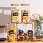 Glass Storage Containers with Lids, Glass Jars with Bamboo Lids, Large Food Storage Jar, Sugar, Pantry Storage Container for Pasta Rice Flour Oats Nuts Tea Spice (Square 54oz 4pack)