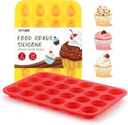 2PCS Silicone Mini Muffin Cupcake Pan, Non-Stick 24-Cavity Silicone Muffin Pans for Baking, Great for Making Muffin, Cakes, Tart, Bread, BPA Free, Dishwasher Safe (Red+Yellow)