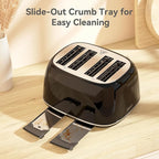 Toaster 4 Slice, Retro Stainless Toaster with 6 Bread Shade Settings,1.5''Wide Slots with Cancel/Defrost/Reheat Functions,Dual Independent Control Panel, Removal Crumb Tray (Black)