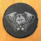 Power & Protection: V-Twin Engine Coasters for Your Ride - Round Slate - Set of 6