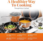 GOTHAM STEEL 10 Pc Copper Pots and Pans Set Non Stick Cookware Sets with Kitchen Utensils, Induction Ready, Non Toxic PFOA PFOS Free, Nesting Design for 50% Space Saving, Oven and Dishwasher Safe