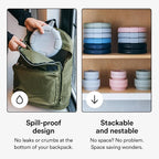 STOJO Collapsible Bowl 3 Set - Translucent Eucalyptus, 36oz - Reusable Silicone Bowl for Hot and Cold Food - Perfect for Travel, Meal Prep, To-Go Lunch, Camping & Hiking - Microwave & Dishwasher Safe
