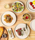 TheTerra Ceramic Dinnerware Sets for 6, 18 Pieces Handmade Reactive Glaze Plates and Bowls Set, Scratch Resistant Dish Set, Oven & Microwave & Dishwasher Safe, Matte White