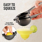 Zulay Kitchen Extra Large Lemon Squeezer Stainless Steel - Easy Squeeze Heavy Duty Lemon Juicer Hand Press - Ergonomic Citrus Squeezer & Fruit Juicer for Small Oranges, Lemons, & Limes - Black