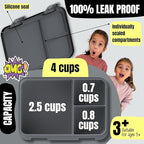 BEARFOOT Kids Lunch Box with Compartments – Compact & Lightweight | Leak-Proof, BPA-Free, Dishwasher & Microwave Safe | Hand-Drawn Design for Preschool, School, Travel (Sticker Black, 4 Cups)