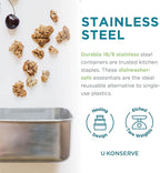 U Konserve Stainless Steel Rectangle Food Storage Bento Box Container, Leak Proof Silicone Lid Dishwasher Safe - Plastic Free, (45oz Clear)
