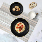 KIRE 100PCS Black and Gold Plates - Black Plastic Plates Disposable with Gold Rim for Halloween Party/Wedding/Birthday Include 50Pcs 10.25inch for Dinner and 50Pcs 7.5inch for Dessert/Salad