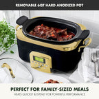 GreenPan Elite 8-in-1 Programmable 6QT Electric Slow Cooker, Dishwasher Safe Lid & Removable Crock, PFAS-Free Healthy Ceramic Nonstick Multi-Cooker, Sear, Sauté, Brown, Steam Basket, Roast, Gold