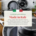 Orfeo 2.4QT Nonstick Saucepan with Lid, Made in Italy, Diamond Ceramic PFAS-Free Cookware, Induction Ready, Scratch Resistant, Laser-Fused Surface for Durability, Dishwasher Safe, Black