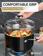MICHELANGELO Stainless Steel Cooking Pot - 6 Quart Soup Pot with Lid, Non-Toxic Stockpot Induction Compatible, Oven & Dishwasher Safe, Black Exterior