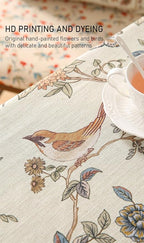 ISAENNE Designer French Light Beige Long Tablecloth Rectangle,Linen Florals and Birds Pattern Table Cloth,Anti-Wrinkle Decorative Tablecloths for Dining Thanksgiving Kitchen,63"*94"-Cornucopia