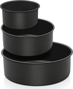 E-far Deep Cake Pan Set of 3 (4/6/8 Inch), Nonstick Stainless Steel Round Cake Pans Tins for Baking Layer Wedding Cakes, Stainless Steel Core & Nontoxic Coating, Deep & Straight Side
