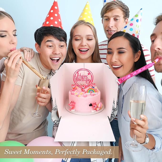 Cakebon Cake Boxes with Boards - 12 Inch Round Cake Drum Gold (1-pack) - Box With Window for Birthdays, Weddings and Parties