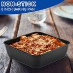 E-far 6 Inch Square Cake Pan, Nonstick Small Baking Pan with Stainless Steel Core for Brownies Lasagna Cakes, Non-toxic & Easy Clean, 2 Inch Deep (Black)