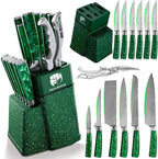 FULLHI 14pcs Block Knife Set, Chef's Knife Steak Knives Set with Block and Sharpener, Kitchen Knife Set, Multi-colour Handle, Gifts for Men Women