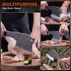 Heavy-Duty Bone Chopper Knife Hand Forged Meat Cutting with Cover Meat Bone Cleaver Knife High Carbon meat knife for Kitchen Outdoor Camping BBQ men gifts