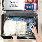 SUOCO Travel Vacuum Seal Bags for Clothing with Rechargeable Electric Pump, 12 Pack Compression Packing Bags for Luggage Suitcase Backpack, Carry-on Size Space Saver Storage