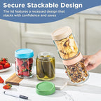 DRKIO 16 Oz Overnight Oats Containers with Lids - 4 Pack Glass Storage Jars with Airtight Lids Wide Mouth Mason Food Jars Great for Meal Prep Salad Chia Pudding Snacks Yogurt Sugar Spice Cereal