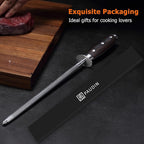 PAUDIN 10 Inch Honing Steel, Knife Sharpening Steel, Professional Carbon Steel Knife Sharpener Rod for Kitchen Knives
