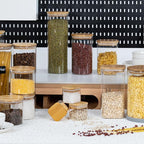 70oz Straight cylindrical Airtight Storage Jars with Bamboo Lid Set of 3 Storage Container Glass Jars, Kitchen Canister for Noodles, Pasta and Coffee beans (‎with Black Lable)