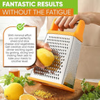 Spring Chef Handheld Stainless Steel XL Parmesan Cheese Grater with Handle - 4 Sided Manual Box Grater for Kitchen - Dishwasher Safe Cheese Shredder for Carrot, Potato, Vegetables, Hash Brown - Mango