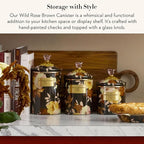 MACKENZIE-CHILDS Enamel Canister, Kitchen Storage Container with Lid, Large, Wild Rose Brown