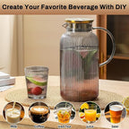 2 PACK Glass Pitcher with Lid, 68 oz/ 2 Liter Gray Classic Vertical Stripes Water Pitcher,Glass Water Carafe for Cold Brew, Coffee, Lemonade, Iced Tea,Beverage, Heat Resistant Water Glass Jug