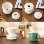 Pour Over Coffee Maker, Ceramic Coffee dripper with 100 pcs V60 Paper Filter, Ceramic coffee Server with Lid, 15.5oz/450 ml, Suitable for 1-2 people (White A)
