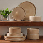 Gibson Elite Solana Coast 12 Piece Stoneware Reactive Glaze (Service for 4) Ceramic Plates and Bowls Modern Shape Embossed Dinnerware Set - Terracotta Orange