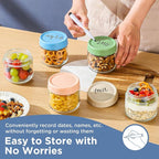 DRKIO 10 Oz Overnight Oats Containers with Lids - 4 Pack Glass Storage Jars with Airtight Lids Wide Mouth Mason Food Jars Great for Meal Prep Salad Chia Pudding Snacks Yogurt Sugar Spice Cereal