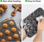 Beasea Mini Muffin Pan 24 Cups Nonstick, 1 Pack 24 Mini Small Cup Non Stick Muffin Baking Pan Tin Tray Carbon Steel Bakeware Individual Cupcake Baking Pan - Black
