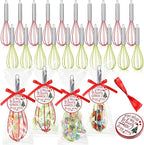 24 Sets 8 Inch Christmas Whisks Gifts DIY Fillable Christmas Tree Ornaments Xmas Colored Silicone Whisks for Cooking Heat Resistant Egg Beaters with Card Rope Bag for Candy Holder