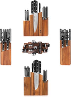 Cangshan TV2 Series 1023046 Swedish 14C28N Steel Forged 14-Piece DENALI Magnetic Knife Block Set, Acacia